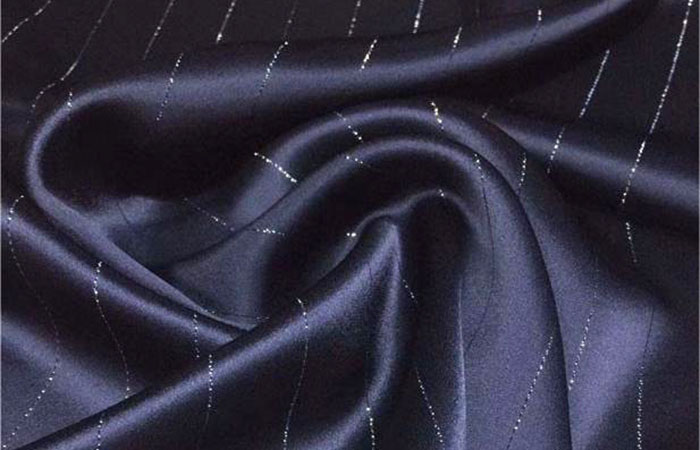 Navy blue acetate fabric with metal line