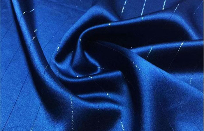 Lake blue acetate fabric with metal line
